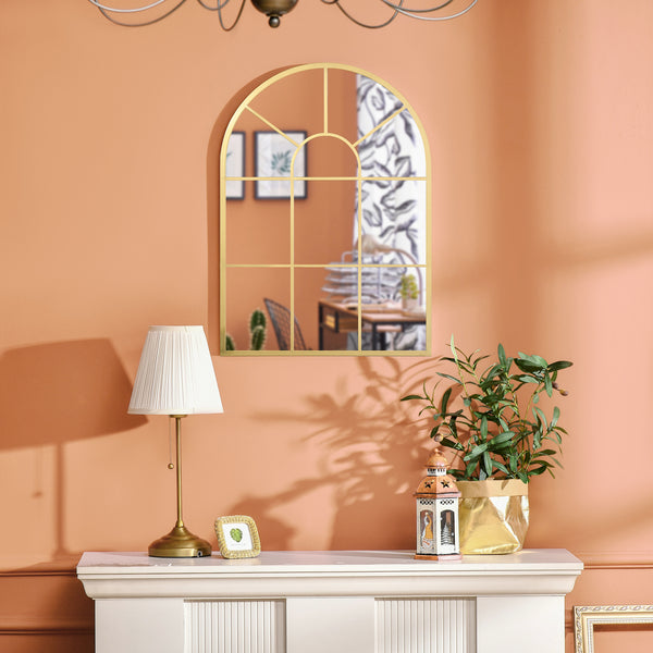 Wandspiegel Fensterdesign mit Metallrahmen 70x50cm gold
