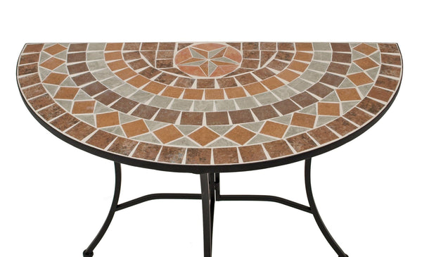 Wandtisch LUCCA halbrund 45x90cm, Eisen + Mosaik terracottafarben