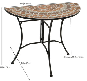 Wandtisch LUCCA halbrund 45x90cm, Eisen + Mosaik terracottafarben