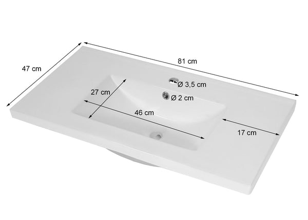 Waschbecken Keramik eckig 81cm weiss