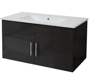 Waschbecken mit Unterschrank Hochglanz 90cm schwarz