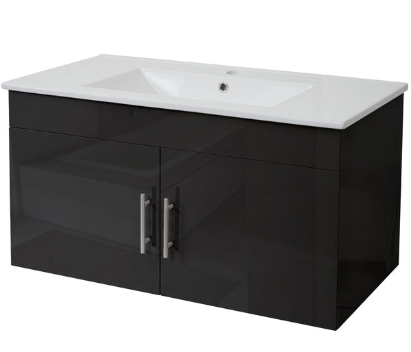 Waschbecken mit Unterschrank Hochglanz 90cm schwarz