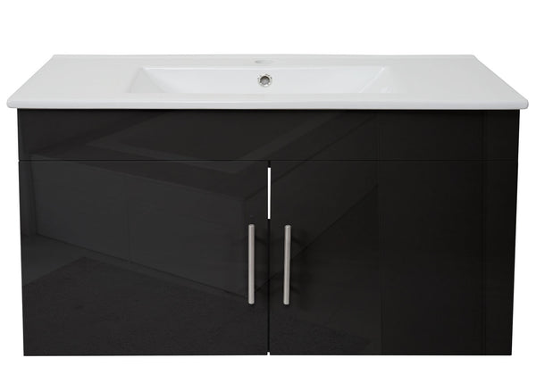 Waschbecken mit Unterschrank Hochglanz 90cm schwarz