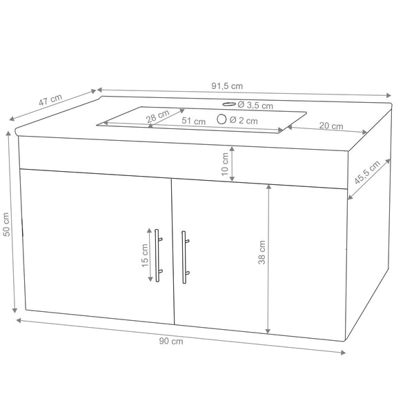 Waschbecken mit Unterschrank Hochglanz 90cm schwarz