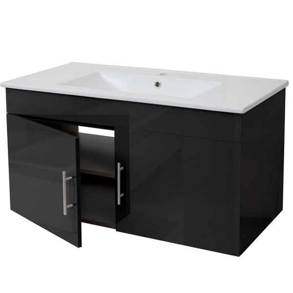 Waschbecken mit Unterschrank Hochglanz 90cm schwarz