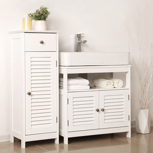 Waschbeckenschrank mit Lamellentüren Landhaus weiss