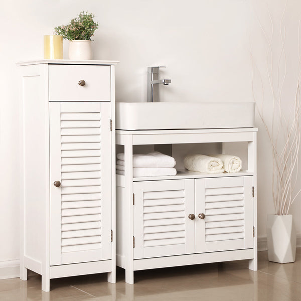 Waschbeckenschrank mit Lamellentüren Landhaus weiss