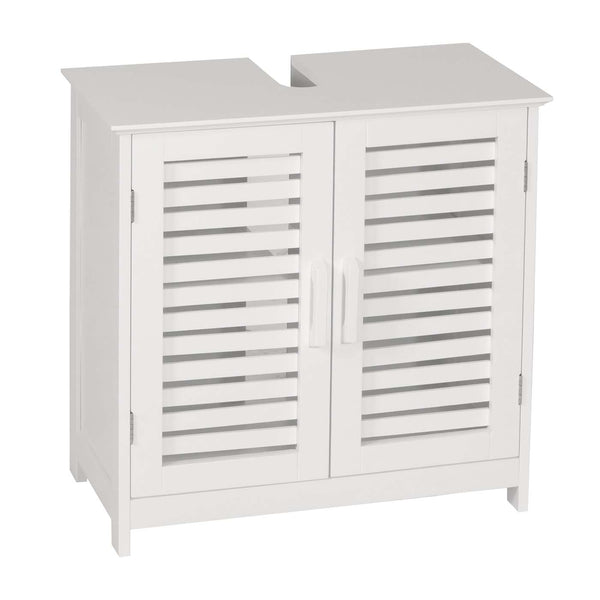 Waschbeckenunterschrank Badschrank mit Staufach Bambus 60x60x30cm weiss