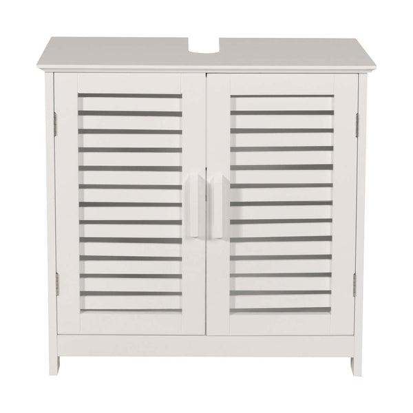 Waschbeckenunterschrank Badschrank mit Staufach Bambus 60x60x30cm weiss