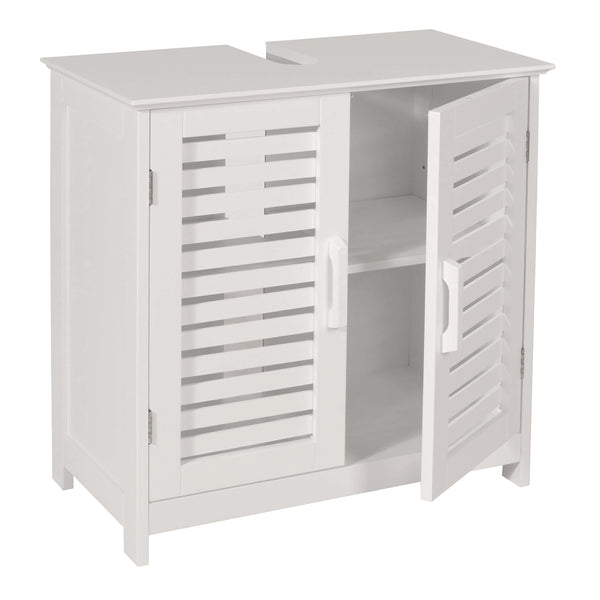 Waschbeckenunterschrank Badschrank mit Staufach Bambus 60x60x30cm weiss