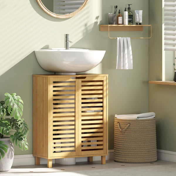 Waschbeckenunterschrank Badschrank mit Lamellentüren Bambus