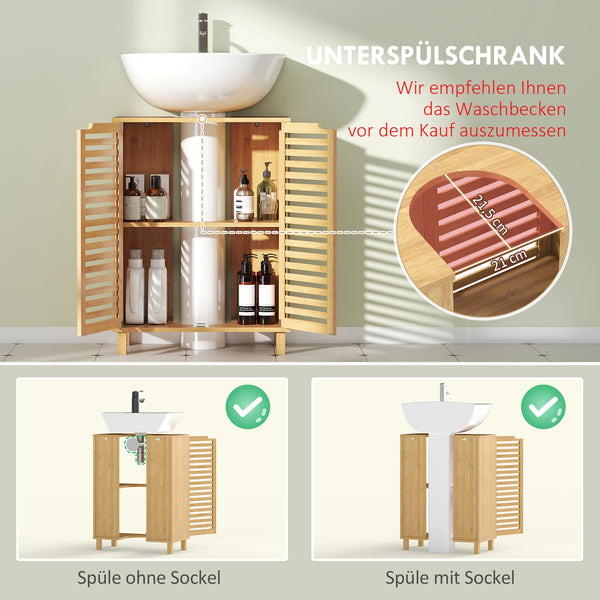 Waschbeckenunterschrank Badschrank mit Lamellentüren Bambus