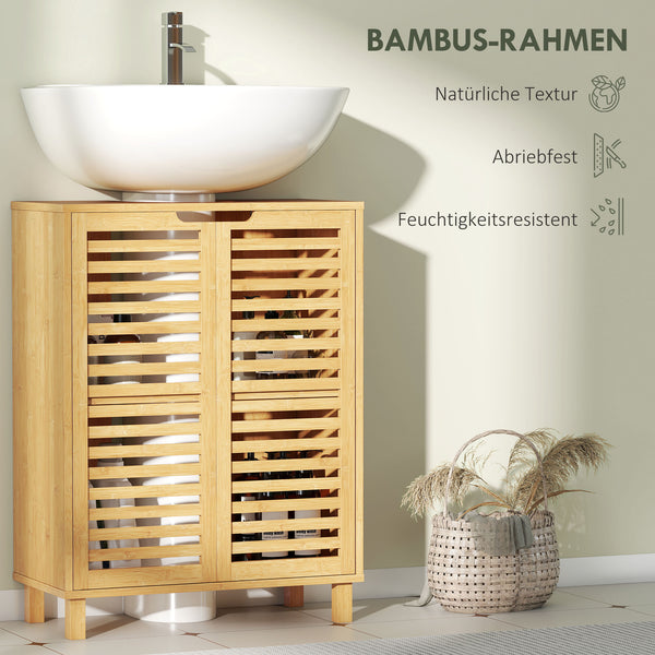 Waschbeckenunterschrank Badschrank mit Lamellentüren Bambus