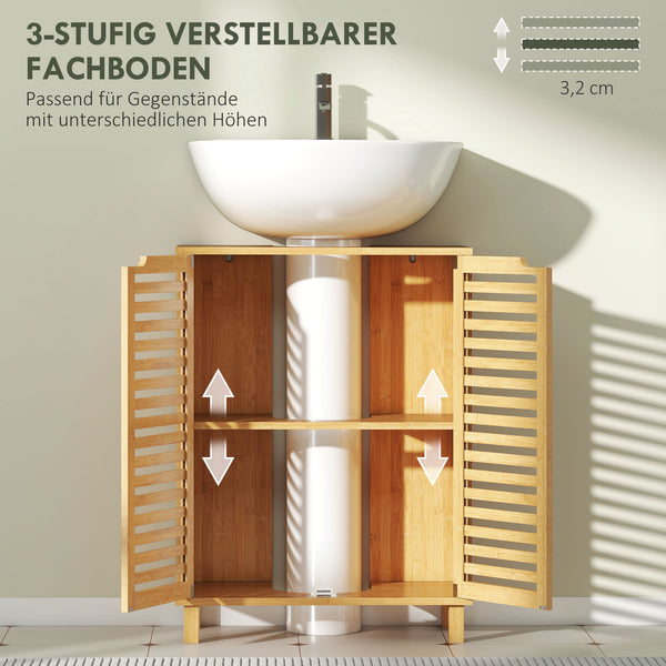 Waschbeckenunterschrank Badschrank mit Lamellentüren Bambus