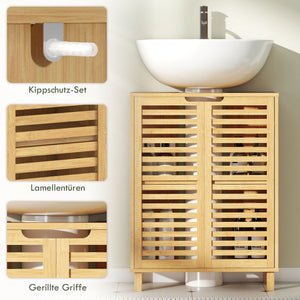 Waschbeckenunterschrank Badschrank mit Lamellentüren Bambus