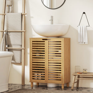 Waschbeckenunterschrank Badschrank mit Lamellentüren Bambus