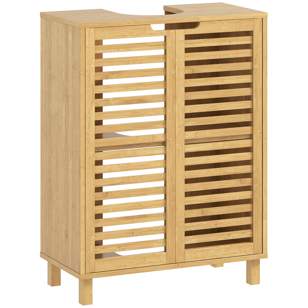 Waschbeckenunterschrank Badschrank mit Lamellentüren Bambus