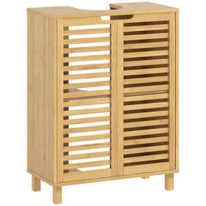Waschbeckenunterschrank Badschrank mit Lamellentüren Bambus