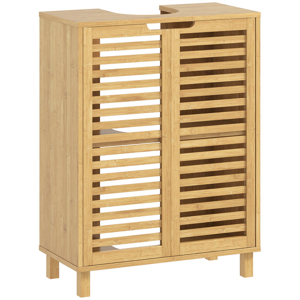 Waschbeckenunterschrank Badschrank mit Lamellentüren Bambus