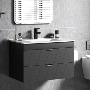 Waschbeckenunterschrank hängend mit Keramikbecken Soft-Close schwarz