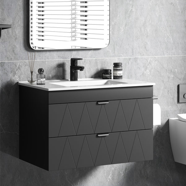 Waschbeckenunterschrank hängend mit Keramikbecken Soft-Close schwarz