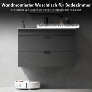 Waschbeckenunterschrank hängend mit Keramikbecken Soft-Close schwarz