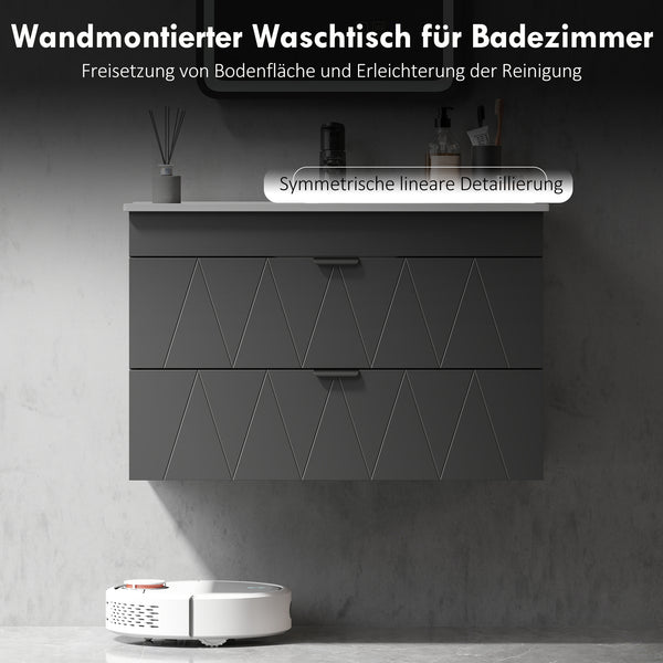 Waschbeckenunterschrank hängend mit Keramikbecken Soft-Close schwarz