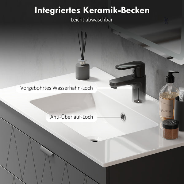Waschbeckenunterschrank hängend mit Keramikbecken Soft-Close schwarz