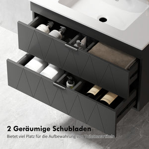 Waschbeckenunterschrank hängend mit Keramikbecken Soft-Close schwarz