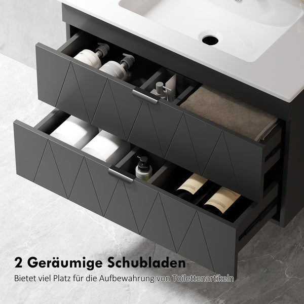 Waschbeckenunterschrank hängend mit Keramikbecken Soft-Close schwarz