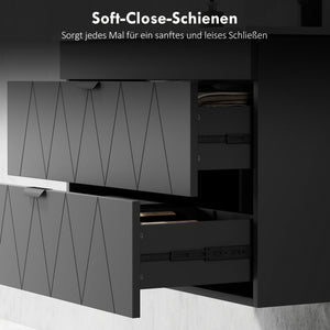 Waschbeckenunterschrank hängend mit Keramikbecken Soft-Close schwarz