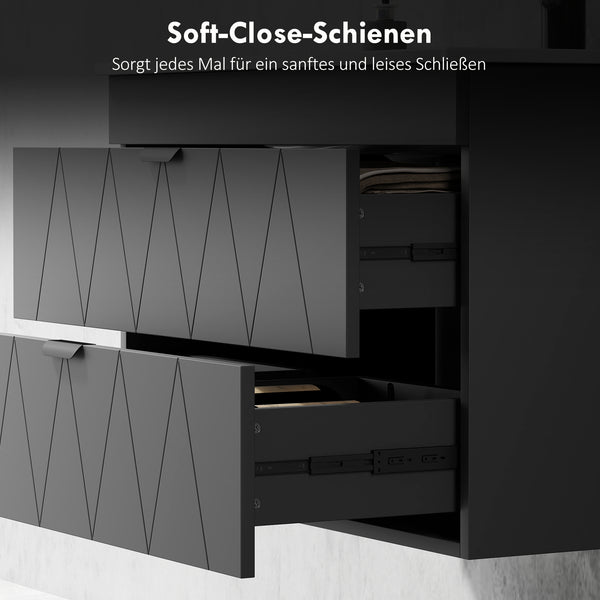 Waschbeckenunterschrank hängend mit Keramikbecken Soft-Close schwarz
