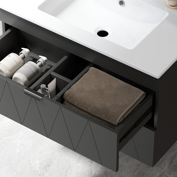 Waschbeckenunterschrank hängend mit Keramikbecken Soft-Close schwarz