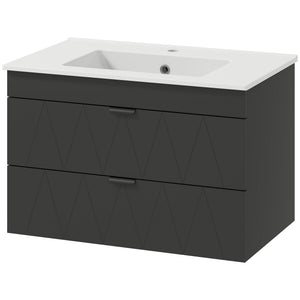 Waschbeckenunterschrank hängend mit Keramikbecken Soft-Close schwarz