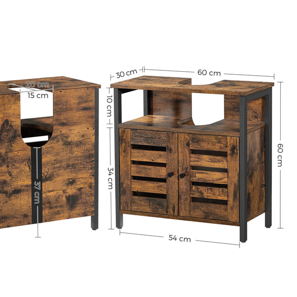 Waschbeckenunterschrank mit Regal Lamellentüren Vintage