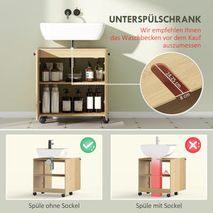 Waschbeckenunterschrank Bad mit Regal und Rollen aus Holz