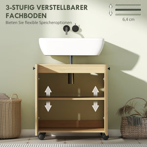 Waschbeckenunterschrank Bad mit Regal und Rollen aus Holz