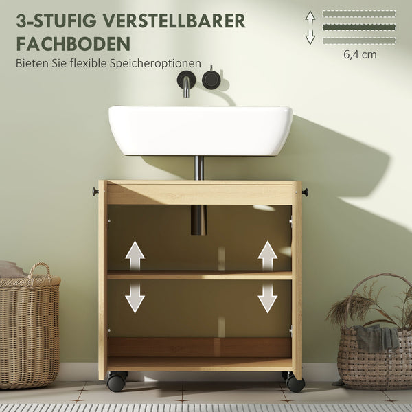 Waschbeckenunterschrank Bad mit Regal und Rollen aus Holz