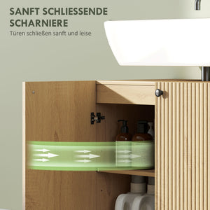 Waschbeckenunterschrank Bad mit Regal und Rollen aus Holz