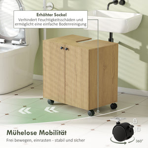 Waschbeckenunterschrank Bad mit Regal und Rollen aus Holz
