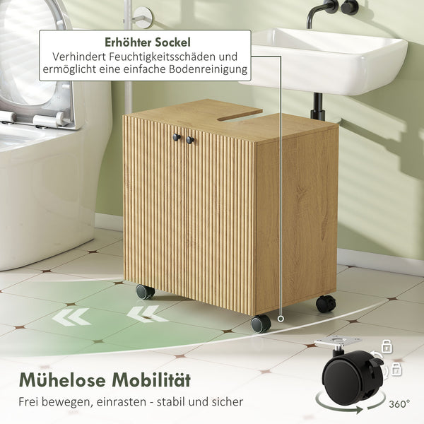 Waschbeckenunterschrank Bad mit Regal und Rollen aus Holz