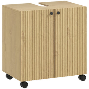 Waschbeckenunterschrank Bad mit Regal und Rollen aus Holz