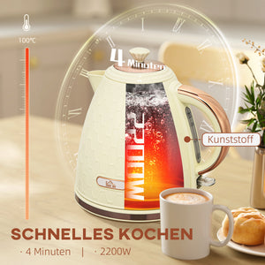 Wasserkocher Schnellkocher mit Sichtfenster und Filter 2200W beige