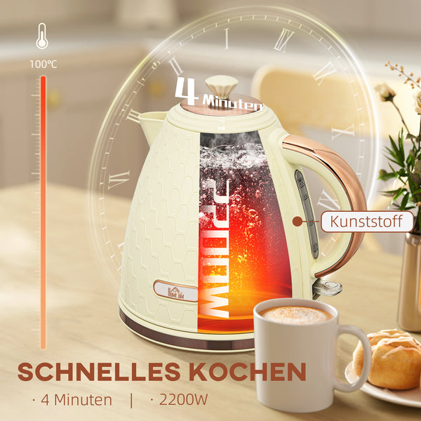 Wasserkocher Schnellkocher mit Sichtfenster und Filter 2200W beige