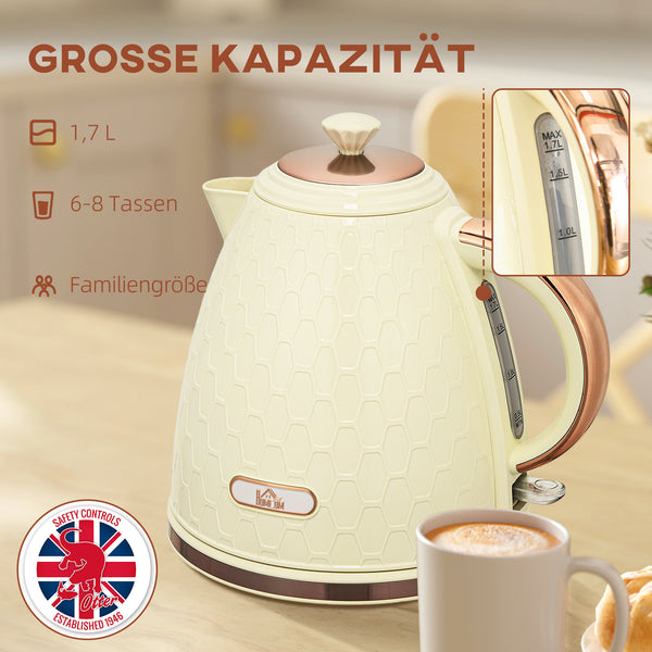 Wasserkocher Schnellkocher mit Sichtfenster und Filter 2200W beige