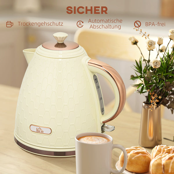 Wasserkocher Schnellkocher mit Sichtfenster und Filter 2200W beige