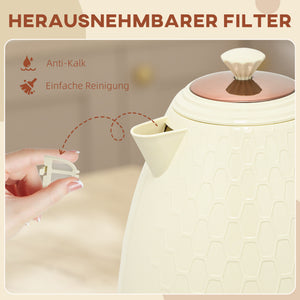Wasserkocher Schnellkocher mit Sichtfenster und Filter 2200W beige