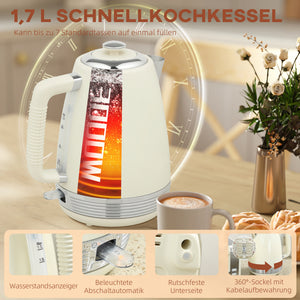 Wasserkocher und 4-Scheiben-Toaster Set 1,7L 2200W 7 Stufen