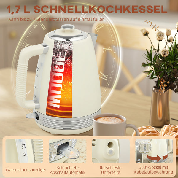 Wasserkocher und 4-Scheiben-Toaster Set 1,7L 2200W 7 Stufen