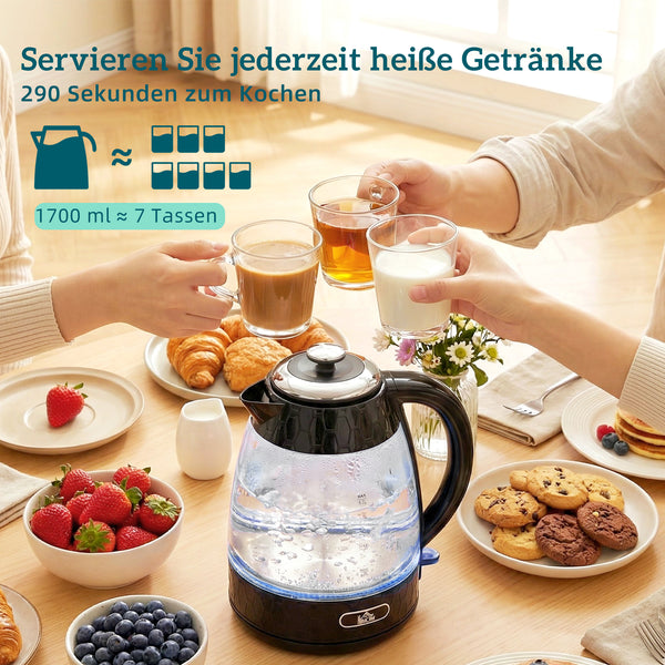 Wasserkocher und Toaster Set 1,7L 2200W 4 Scheiben schwarz